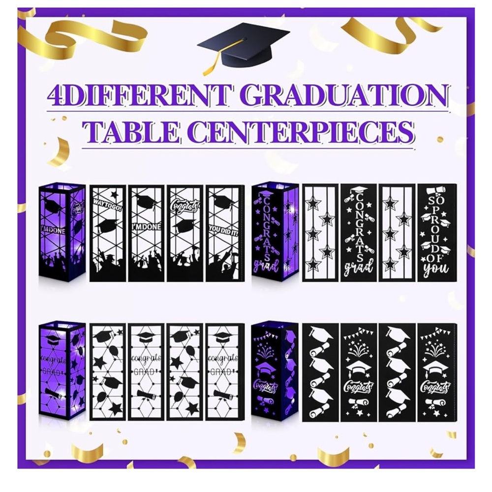4 Pcs Graduation Table Centerpiece Boxes Table Lanterns with LED String Lights - Picture 3 of 6